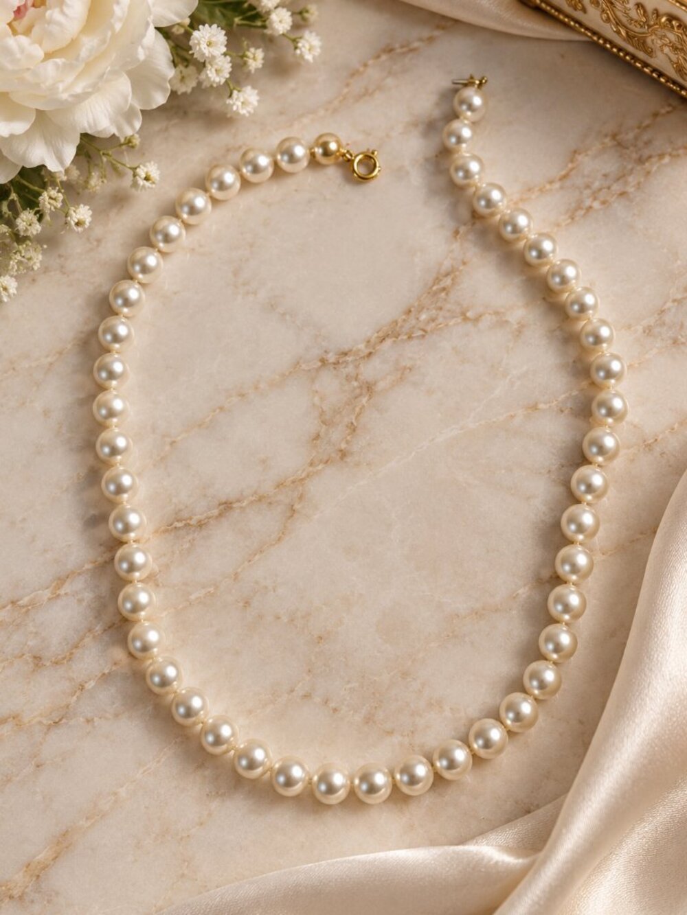 Classic Faux Pearl Necklace 18" Elegant Vintage Style